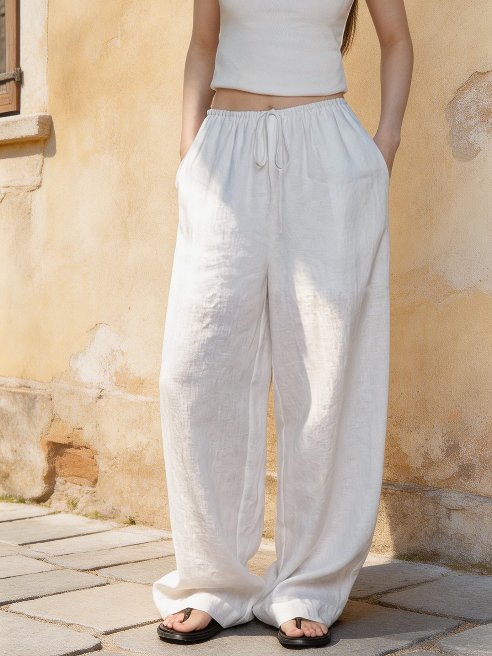 Weiße Leinenhose Damen: Nachhaltig, Luftig & High Waist, Wide Leg Hose S-XL