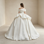 Off-Shoulder Satin Abendkleid Elegant Ballkleid Maxi mit Faltenrock XS-3XL - Auf Lager