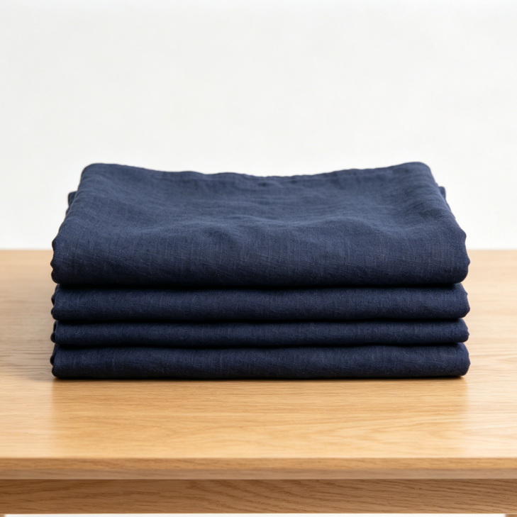 Meterware Tencel-Leinen Gemisch – Hochwertiger Stoff für Kleidung & Deko – 135 x 100 cm -Marineblau