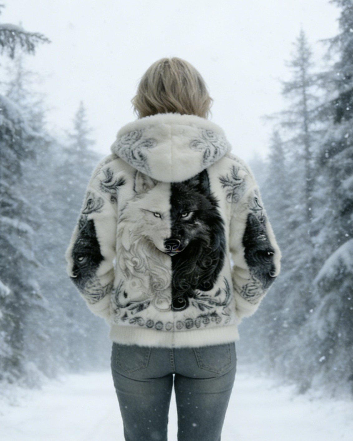 3D-Druck Damen Wikinger Flanell Kapuzenpullover – Engel Wolf & Keltischer Knoten, Kontrast Vintage Size S-5XL