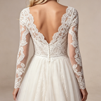 Elegantes High-Neck Abendkleid lang mit Spitze | Weißes Prinzessin Gala-Kleid