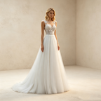 Elegantes A-Linien Abendkleid Weiß Ärmellos | Prinzessin Ballkleid mit Feiner Spitzenstickerei und Fließendem Soft-Tüllrock