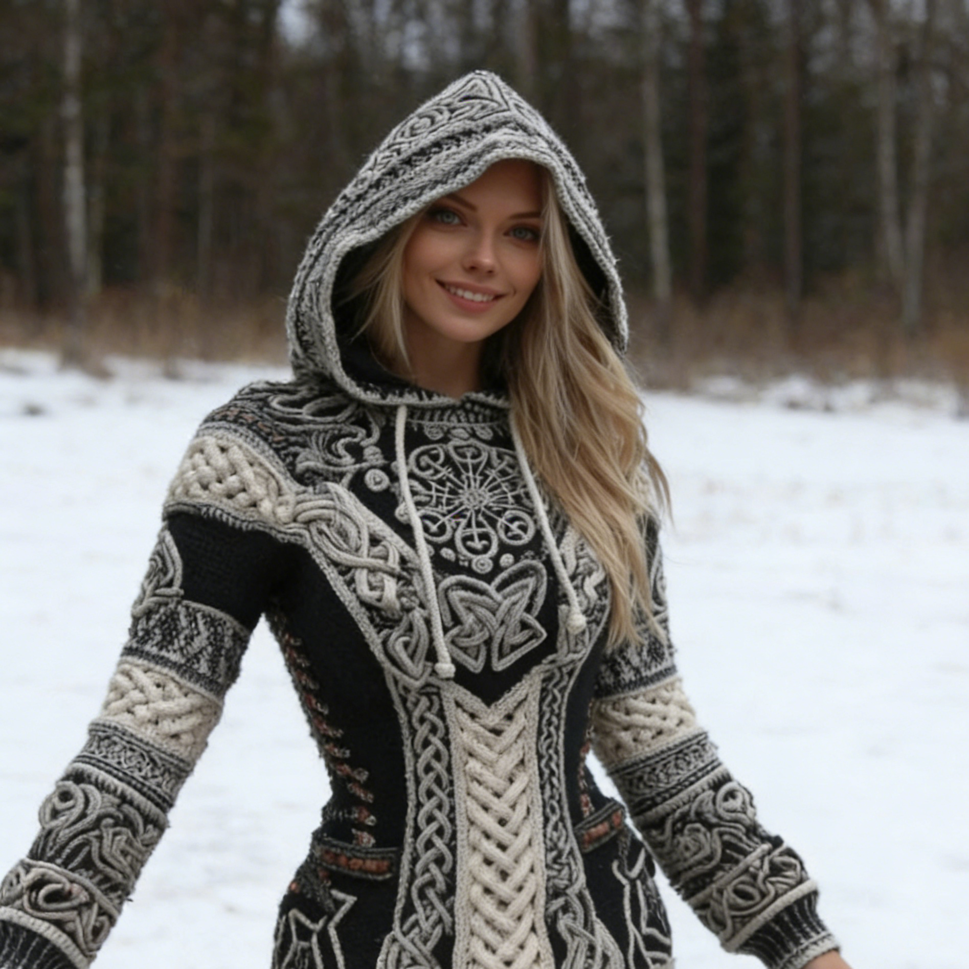 Damen Vintage Wikinger-Keltischer Knoten Vegvisir Runen Strickpullover Size S-5XL