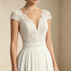 Elegantes V-Ausschnitt Abendkleid mit Spitze | Weißes Chiffon Gala-Kleid