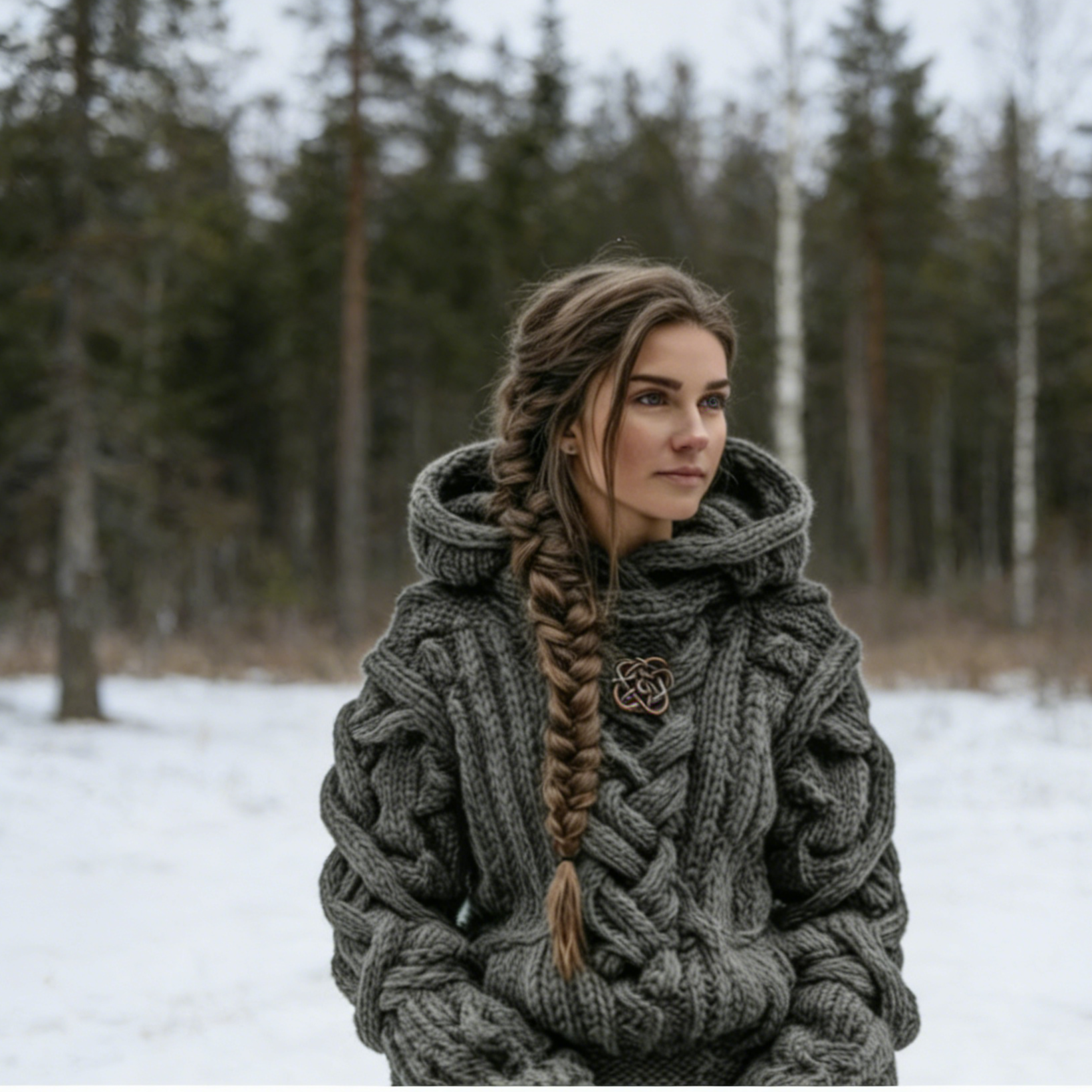 Damen Vintage Keltischer Knoten Kunst Strick Kapuzenpullover Aran-Stil Size S-5XL