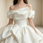 Off-Shoulder Satin Abendkleid Elegant Ballkleid Maxi mit Faltenrock XS-3XL - Auf Lager