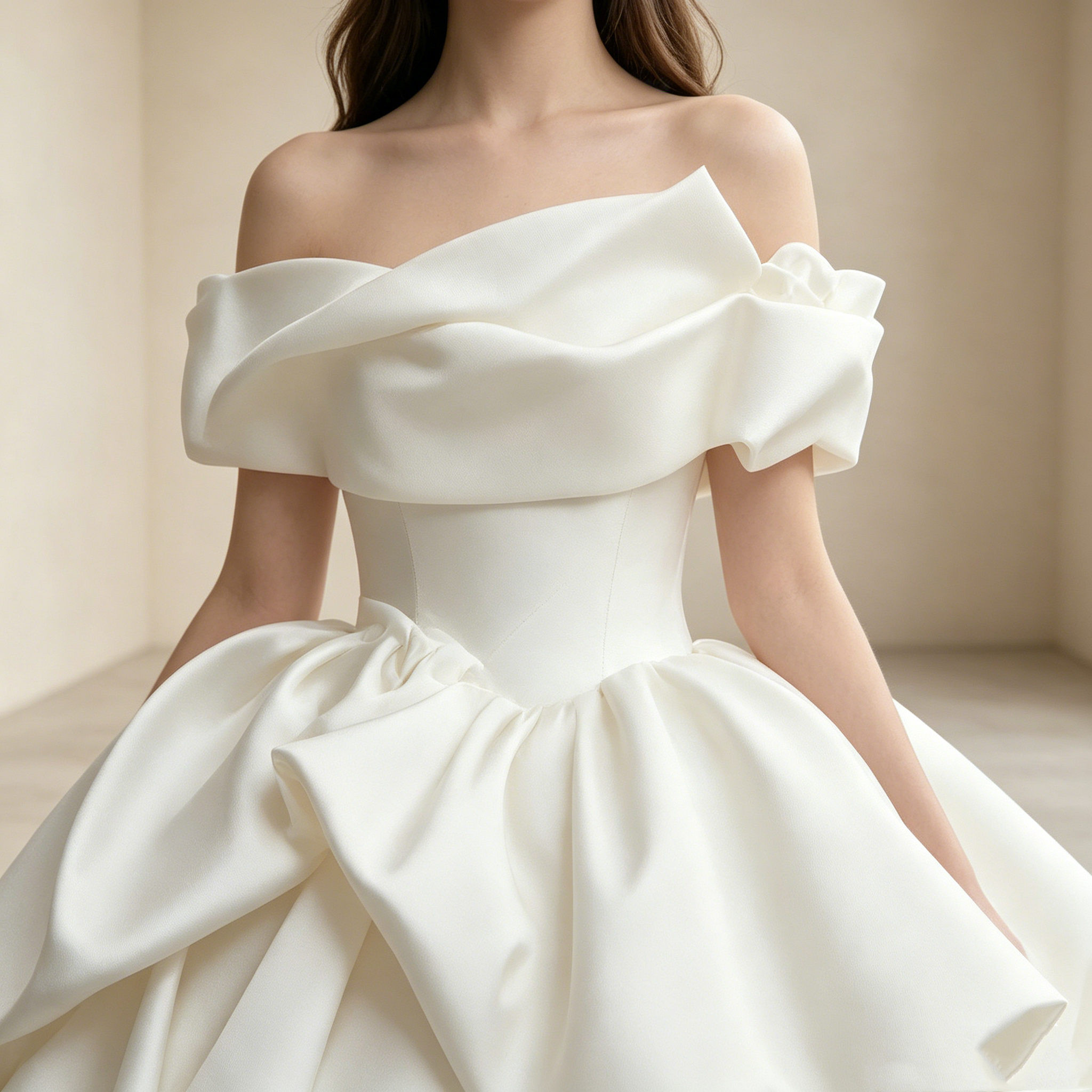 Off-Shoulder Satin Abendkleid Elegant Ballkleid Maxi mit Faltenrock XS-3XL - Auf Lager