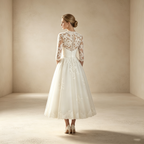 Elegantes Midi-Festkleid in A-Linie | Weißes Kleid mit Spitzenoberteil und V-Ausschnitt