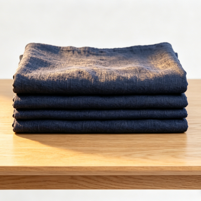 Meterware Tencel-Leinen Gemisch – Hochwertiger Stoff für Kleidung & Deko – 135 x 100 cm -Marineblau