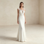 Elegantges Abendkleid lang mit Spitze | Ärmelloses Maxikleid Chiffon Weiß
