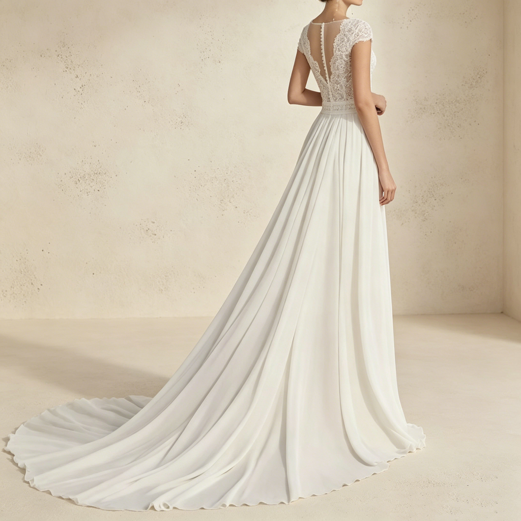 Elegantes V-Ausschnitt Abendkleid mit Spitze | Weißes Chiffon Gala-Kleid