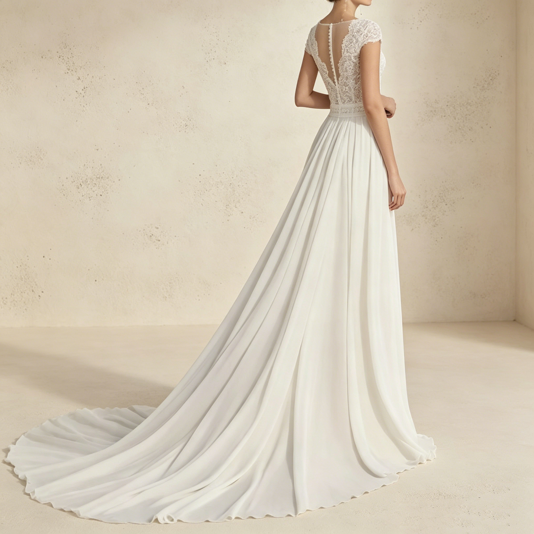 Elegantes V-Ausschnitt Abendkleid mit Spitze | Weißes Chiffon Gala-Kleid