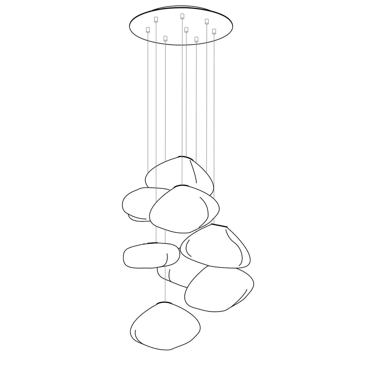 Blown Glass Random Pendant Light 8heads Dia 30cm Round canopy / Smoke grey Pendant light