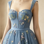 Elegantes Cocktailkleid kurz mit Blumenstickerei | Florales Tüll-Minikleid