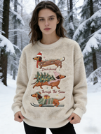 NeujahrsSweatshirt 2026 mit Dackel-Stickerei – kuschelig weicher Plush Sweatshirt Damen Size S-5XL