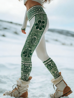 St. Patrick's Day Leggings: 3D-Druck Keltisch, Weiß-Grün, Shaping, Hoher Bund S-5XL