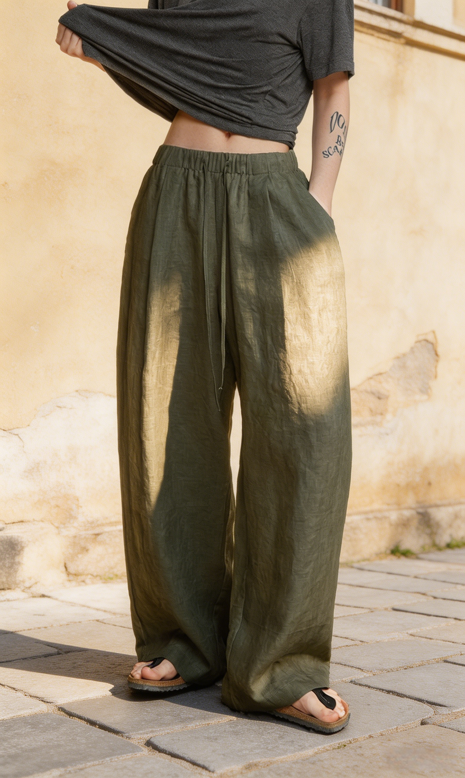 Grüne Leinenhose Damen: Nachhaltig, Luftig & High Waist, Wide Leg Hose S-XL