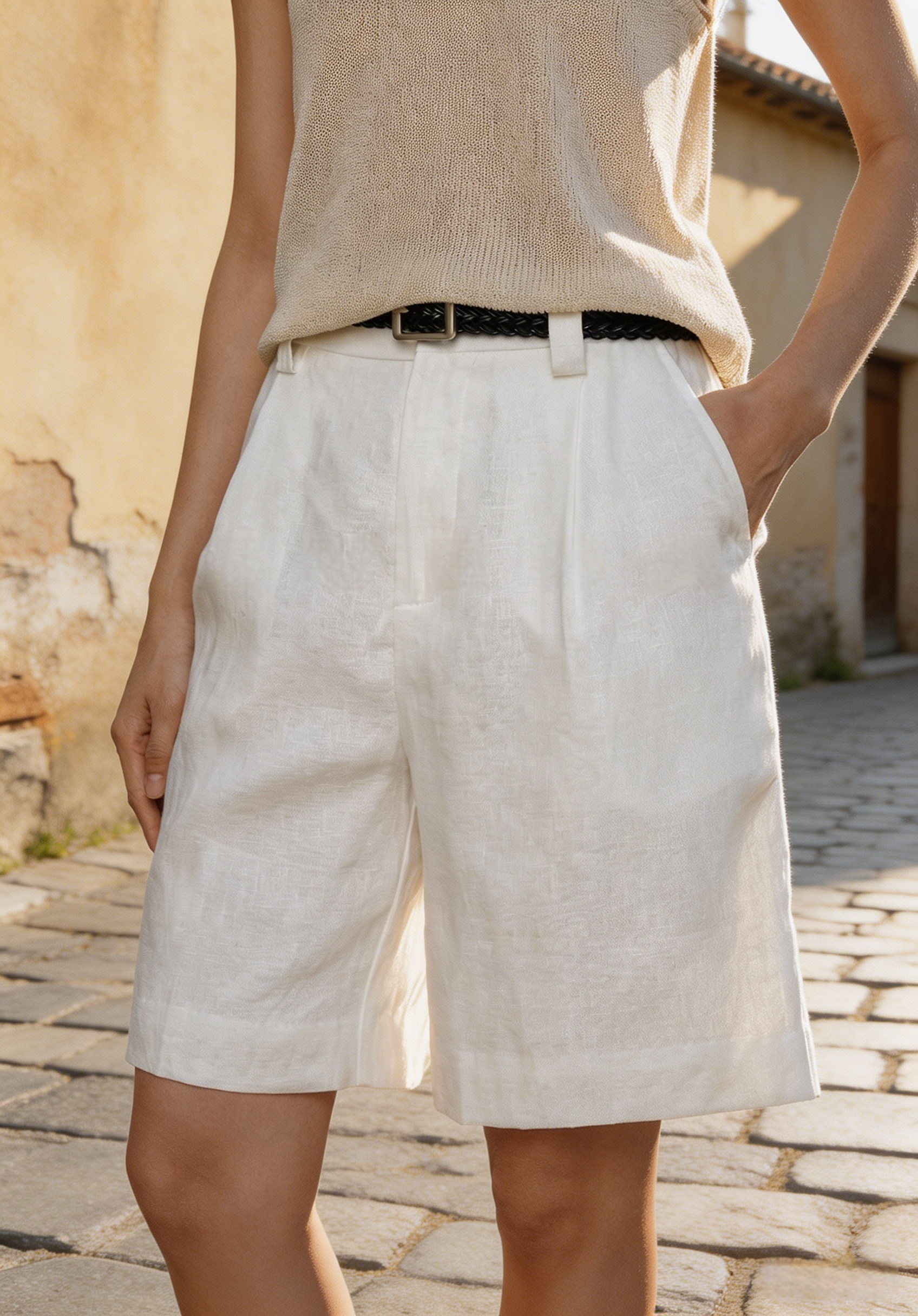 Weiße Leinen-Shorts: Nachhaltig, Luftig & Locker, Damen Bermuda Hose S-XL