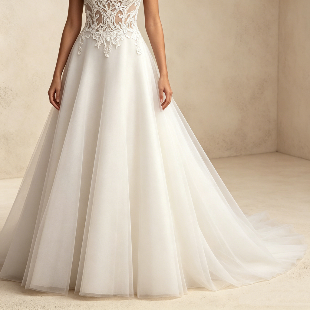 Elegantes Neckholder Abendkleid Weiß in A-Linie | Ärmellos Maxikleid mit Barocker Spitzenstickerei und Fließendem Tüllrock