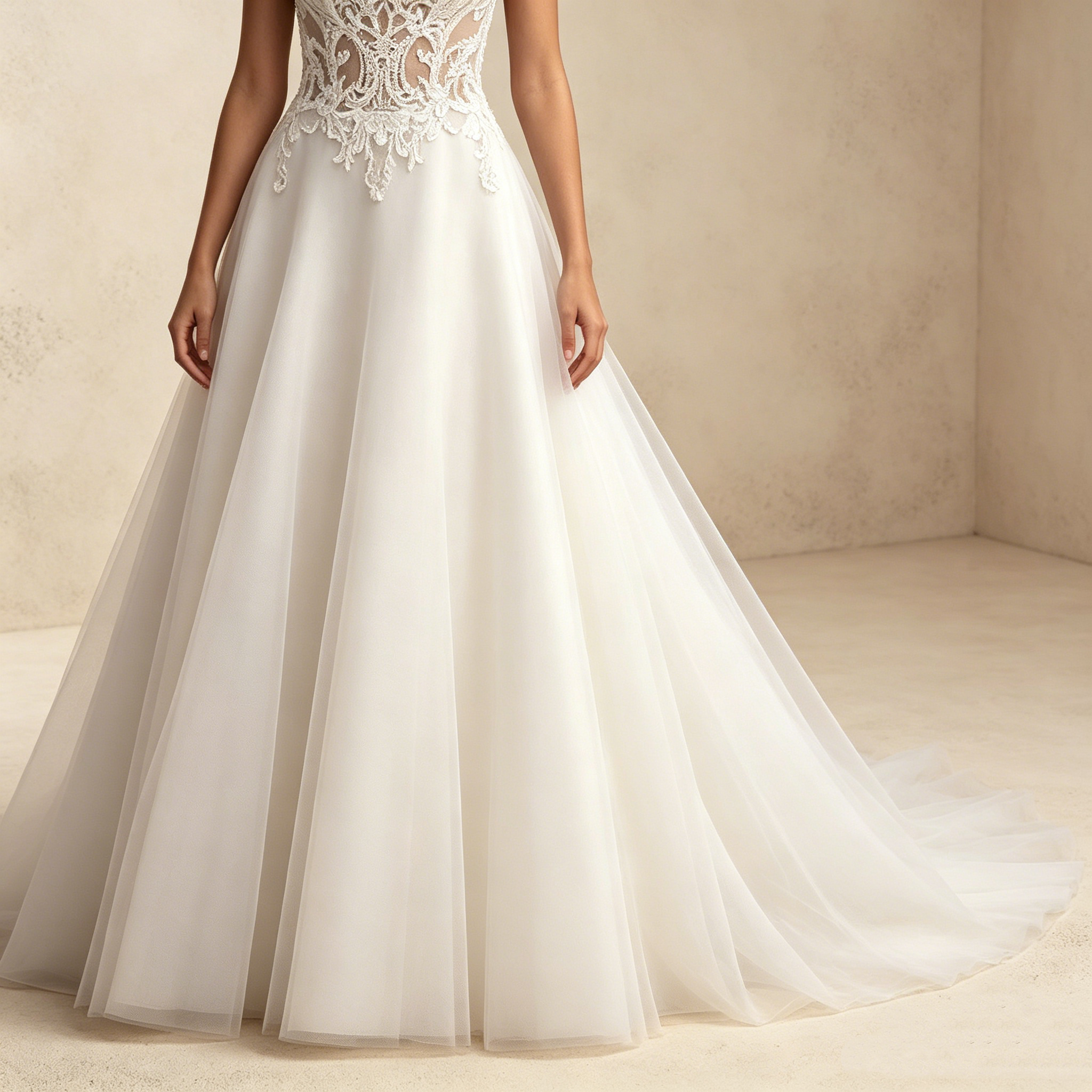 Elegantes Neckholder Abendkleid Weiß in A-Linie | Ärmellos Maxikleid mit Barocker Spitzenstickerei und Fließendem Tüllrock