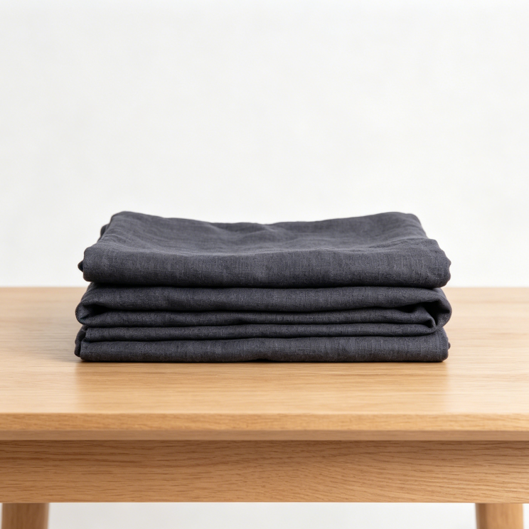 Reinleinen Stoff Meterware (135cm Breit) – 0,5m Naturleinen in Oatmeal-Optik Blau