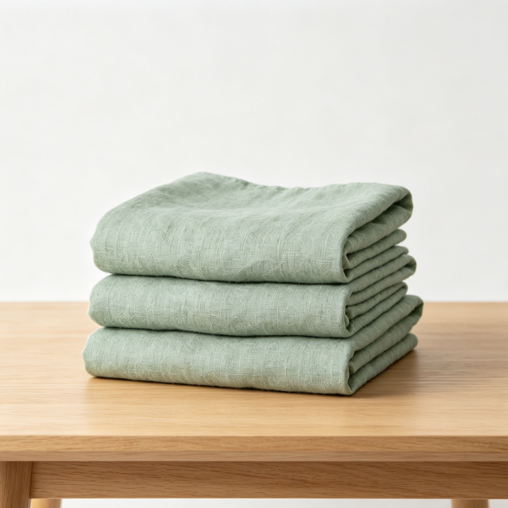 Reinleinen Stoff Meterware (135cm Breit) – 0,5m Naturleinen in Oatmeal-Optik Salbeigrün