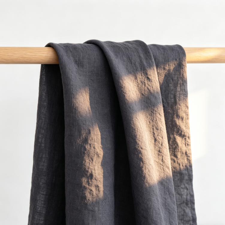 Reinleinen Stoff Meterware (135cm Breit) – 0,5m Naturleinen in Oatmeal-Optik Blau