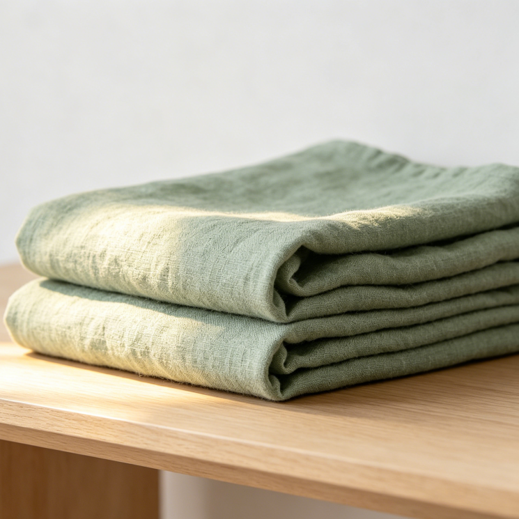 Reinleinen Stoff Meterware (135cm Breit) – 0,5m Naturleinen in Oatmeal-Optik Salbeigrün
