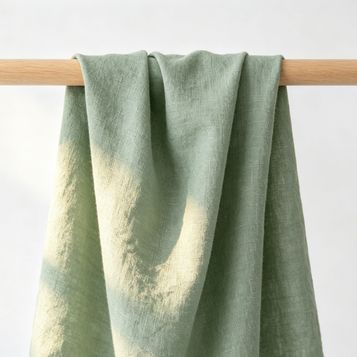 Reinleinen Stoff Meterware (135cm Breit) – 0,5m Naturleinen in Oatmeal-Optik Salbeigrün