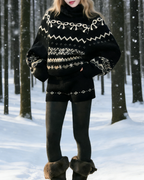 Vintage Damen Fair-Isle Strickpullover: Extra Dicker Rollkragen & Grobstrick Größe S-L