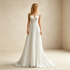 Elegantes A-Linien Abendkleid Weiß Bodenlang | Ärmellos Maxikleid mit Illusion-Ausschnitt, Feiner Spitzenstickerei und Fließendem Rock