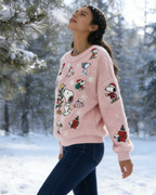 Snoopy Druck Flanell Pullover Pink – Damen kuscheliger Sweatshirt, süß gemütlich Size S-5XL