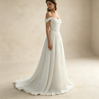 Elegantes Off-Shoulder Abendkleid weiß mit Spitze | Chiffon Gala-Kleid