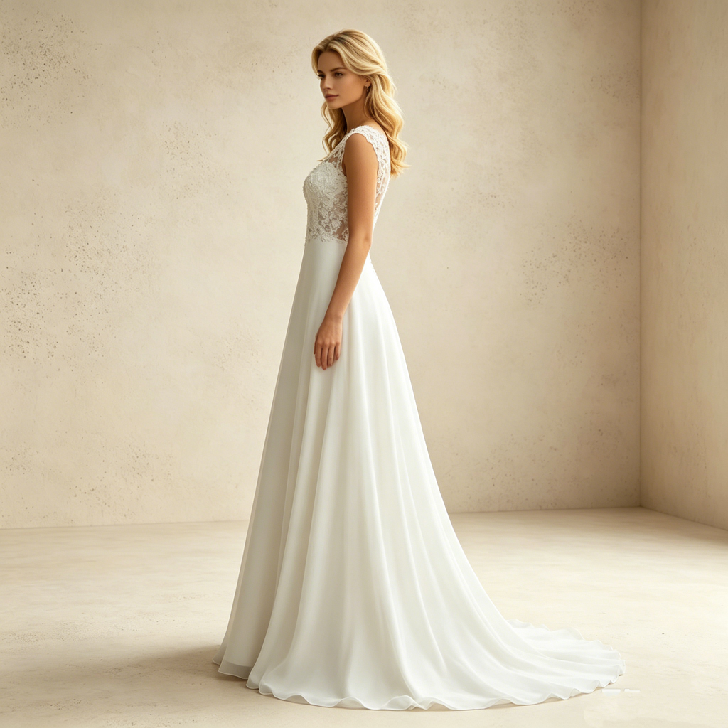 Elegantes A-Linien Abendkleid Weiß Bodenlang | Ärmellos Maxikleid mit Illusion-Ausschnitt, Feiner Spitzenstickerei und Fließendem Rock