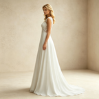 Elegantes A-Linien Abendkleid Weiß Bodenlang | Ärmellos Maxikleid mit Illusion-Ausschnitt, Feiner Spitzenstickerei und Fließendem Rock