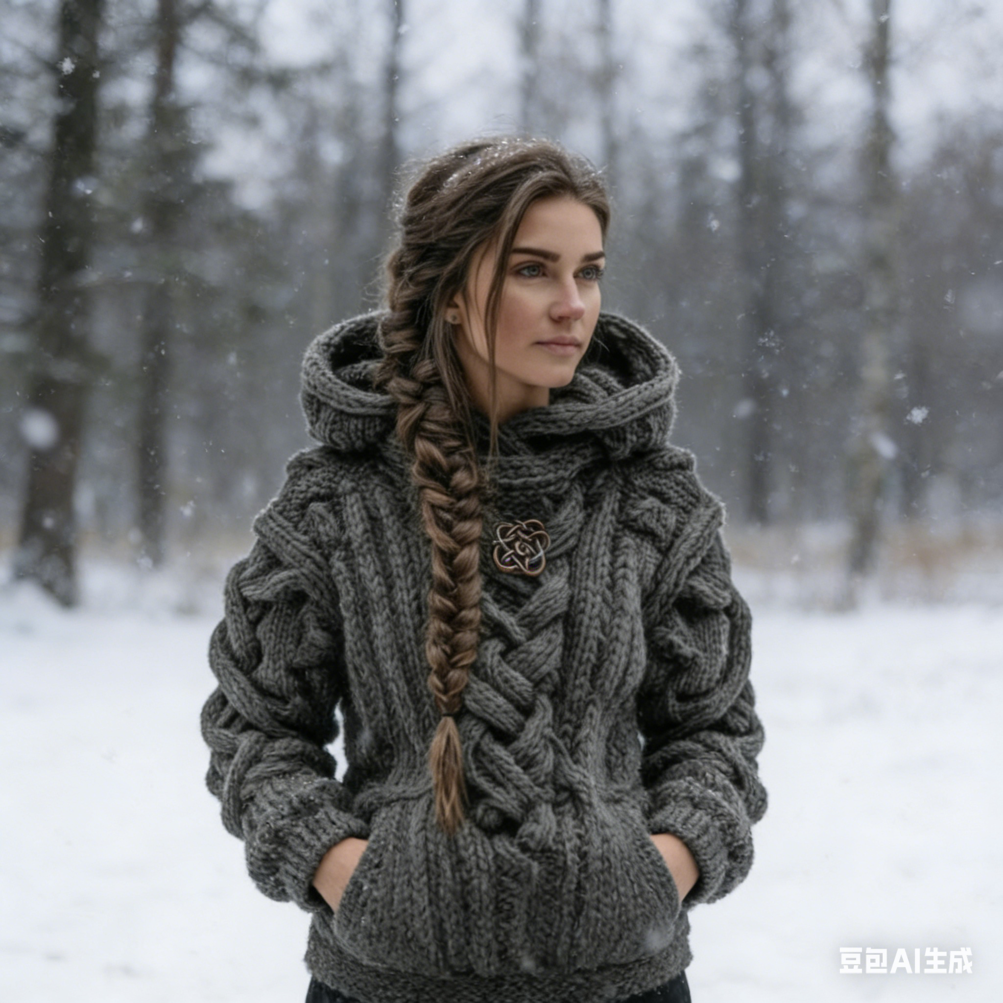 Damen Vintage Keltischer Knoten Kunst Strick Kapuzenpullover Aran-Stil Size S-5XL