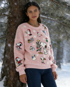 Snoopy Druck Flanell Pullover Pink – Damen kuscheliger Sweatshirt, süß gemütlich Size S-5XL