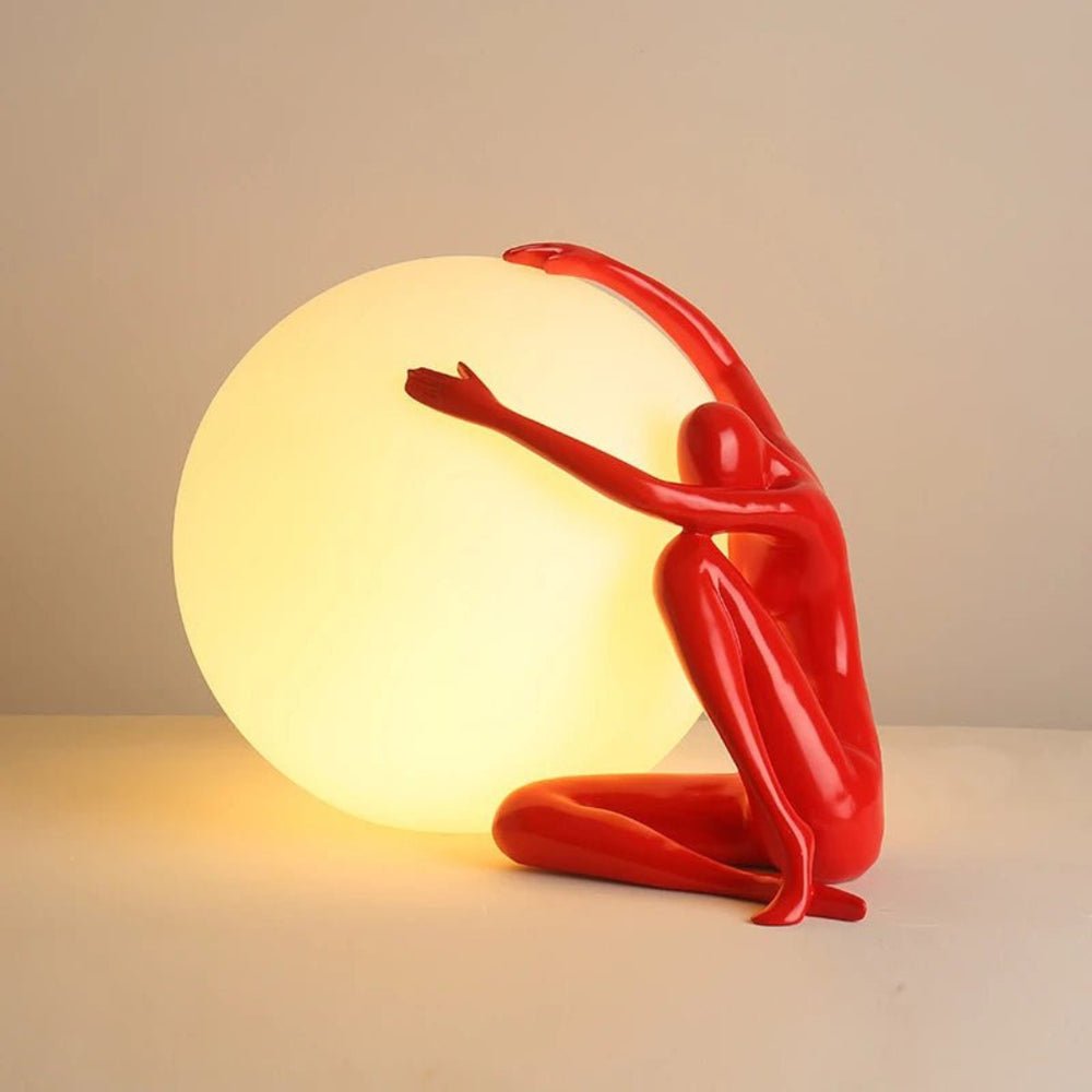 Humanoid Ball Holding Table Lamp ∅ 13.4″ x H 8.7″ / Dia 34cm x H 22cm / Red / US Plug Table lamp