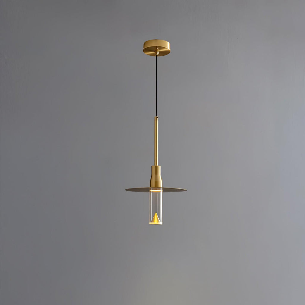 Acrylic Hat Plate Pendant Light Model A ? 1.6″ x H 13.8″ / Dia 4cm x H 35cm / Brass / Three-Color Changing Light