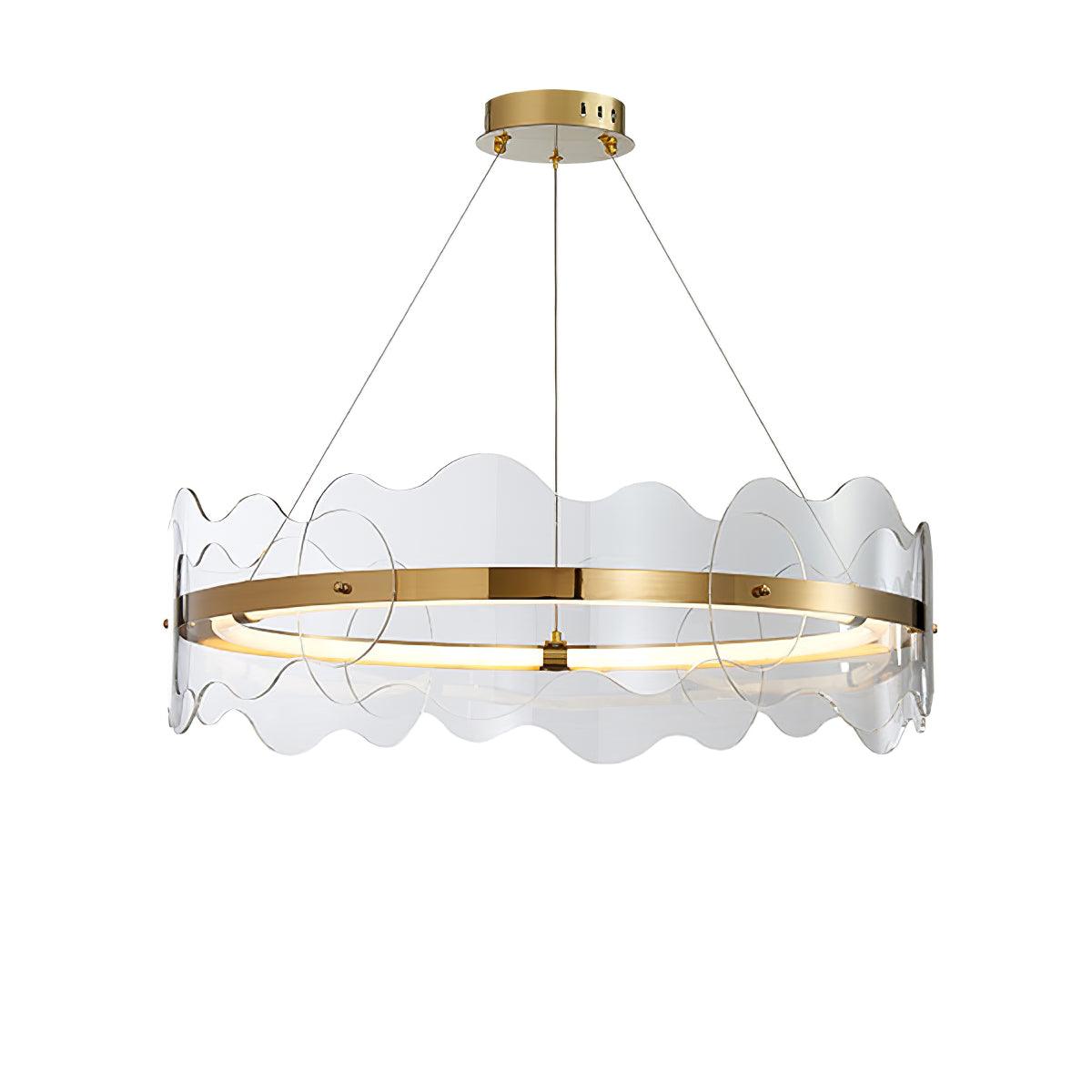 Acrylic Wave Chandelier ∅ 23.6″ x H 8.7″ / Dia 60cm x H 22cm / Gold & Transparent / Warm Light Chandelier