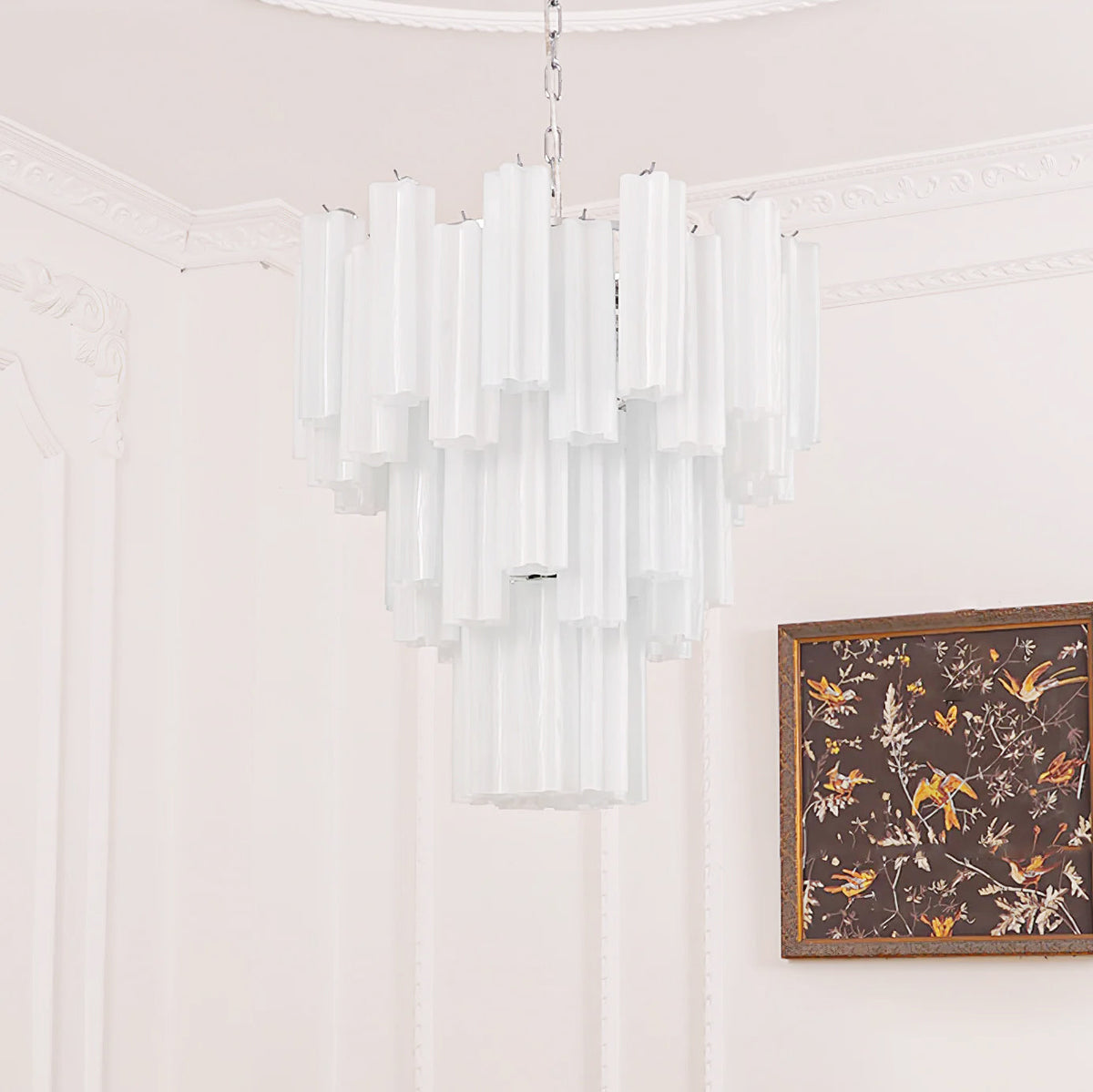 Addis Chandelier 3 layers ? 27.6″ x H 26.8″ / Dia 70cm x H 68cm / White & Chrome Chandelier