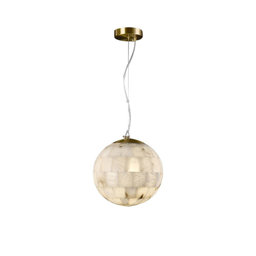 Alabaster Ball Pendant Light ∅ 11″ x H 59.1″ / Size: Dia 28cm x H 150m / Brass & White Pendant light