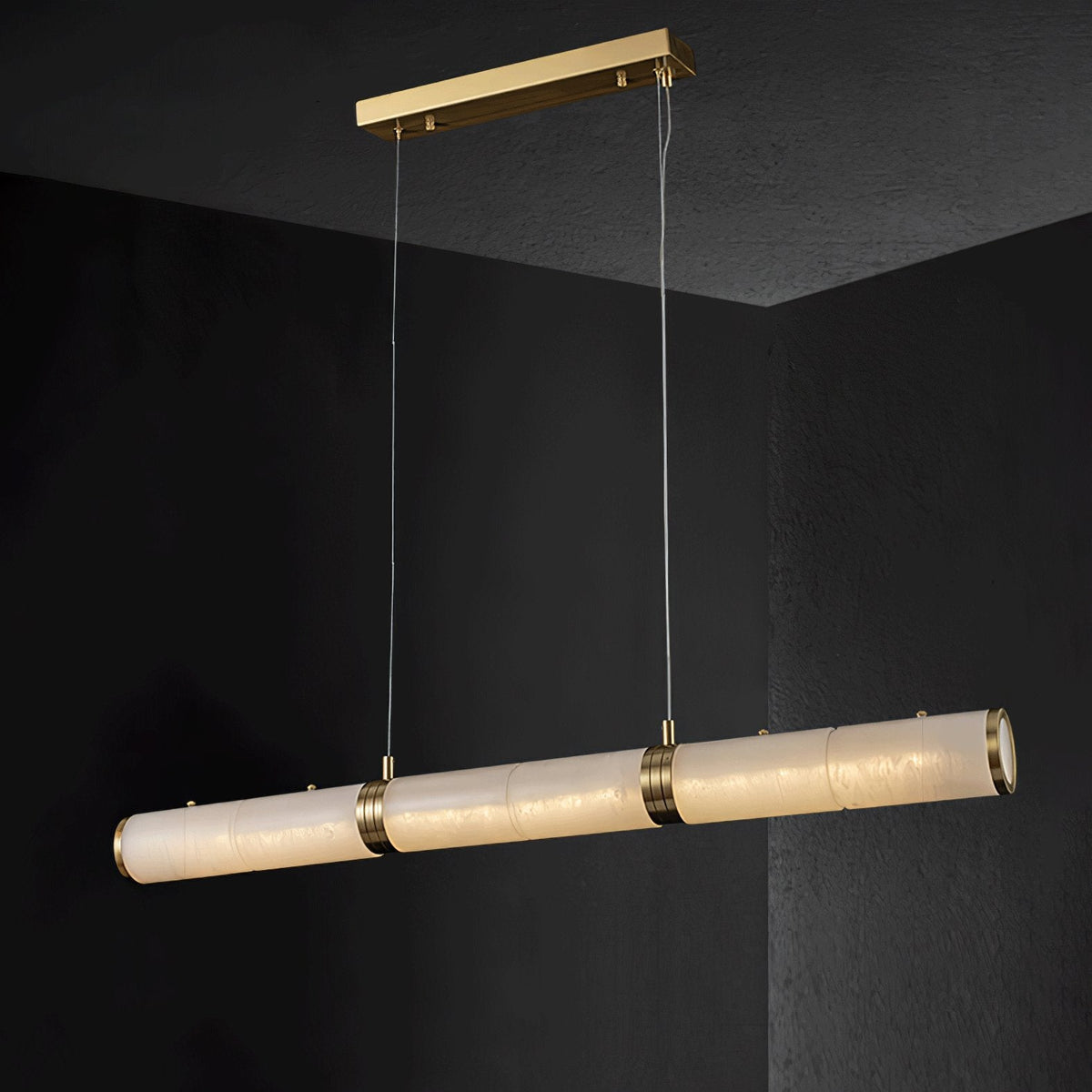 Alabaster Beam Pendant Light ∅ 63″ x H 59.1″ / Dia 160cm x H 150cm / Brass & White / Three-Color Changing Light Pendant