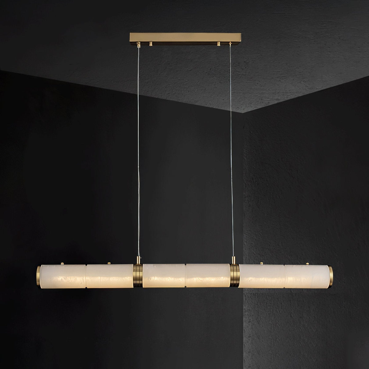Alabaster Beam Pendant Light ∅ 55.1″ x H 59.1″ / Dia 140cm x H 150cm / Brass & White / Three-Color Changing Light