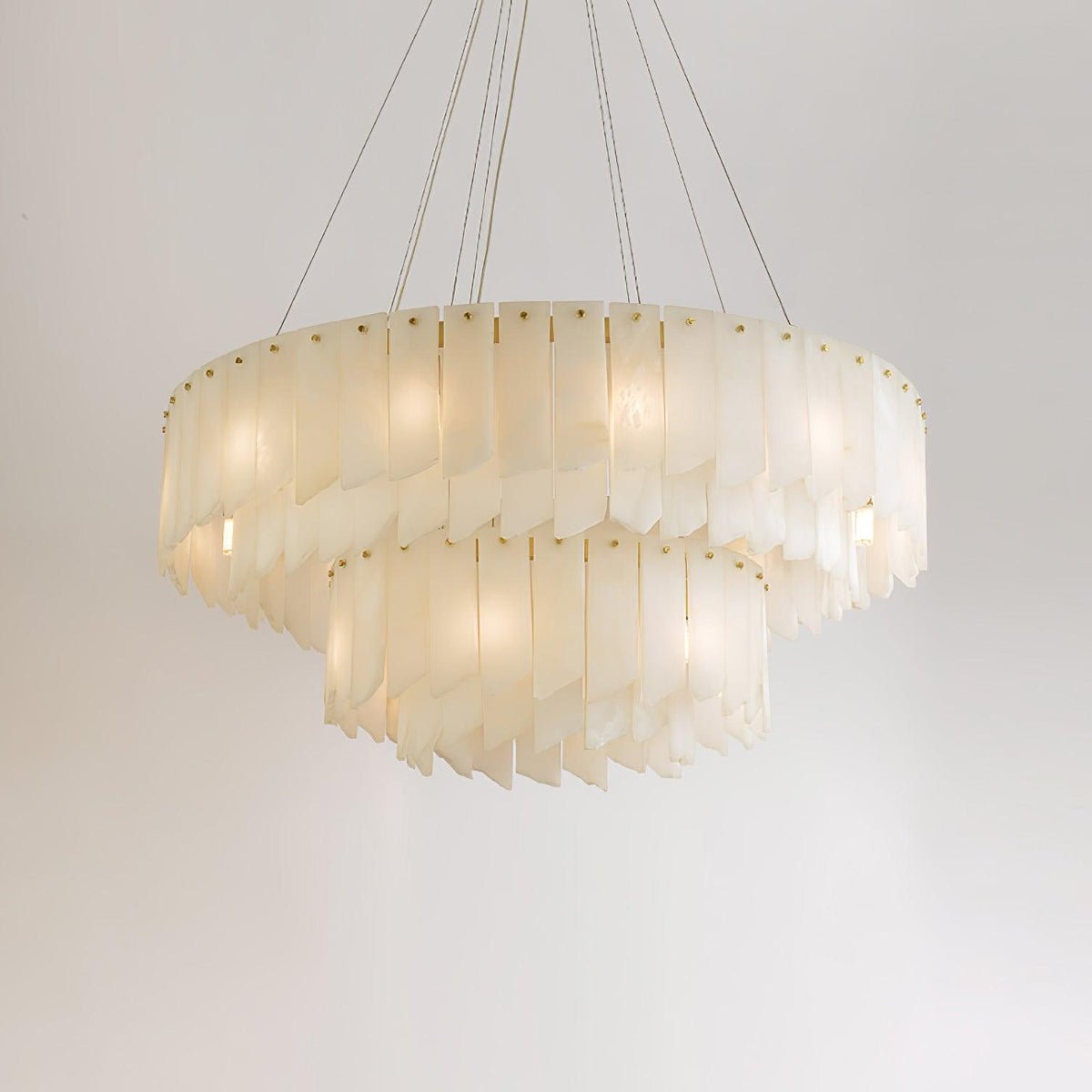 Alabaster Cascade Tiered Chandelier ∅ 31.5″ x H 59″ / Dia 80cm x H 150cm / Brass & White Chandelier