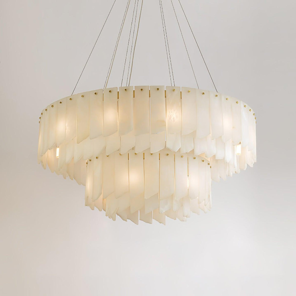Alabaster Cascade Tiered Chandelier ∅ 39.4″ x H 59″ / Dia 100cm x H 150cm / Brass & White Chandelier