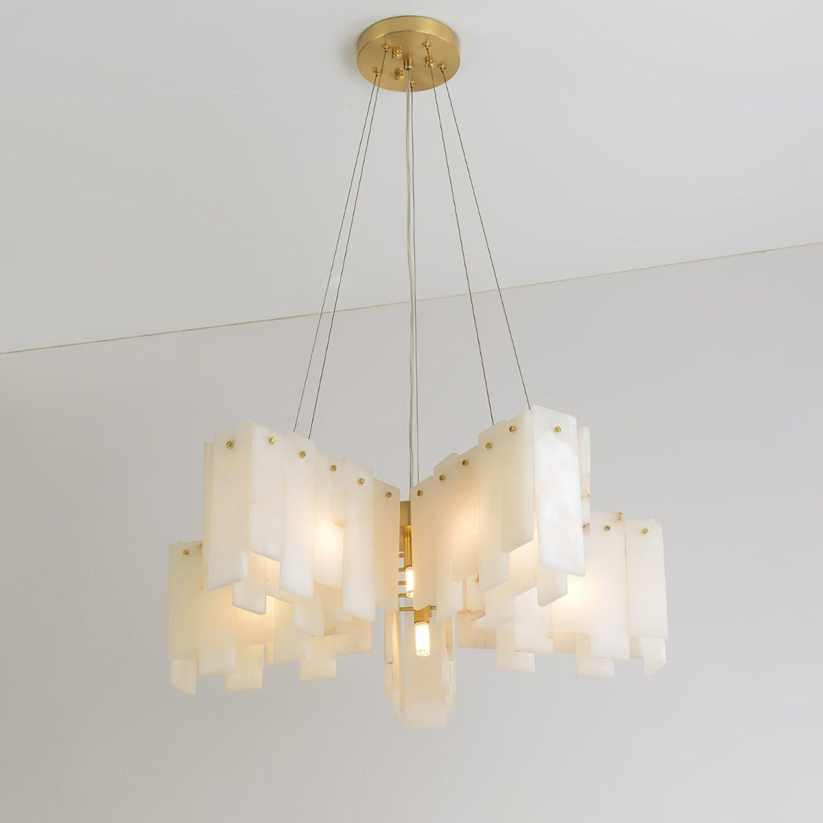 Alabaster Cascade Tiered Chandelier ∅ 25.6″ x H 59″ / Dia 65cm x H 150cm / Brass & White Chandelier
