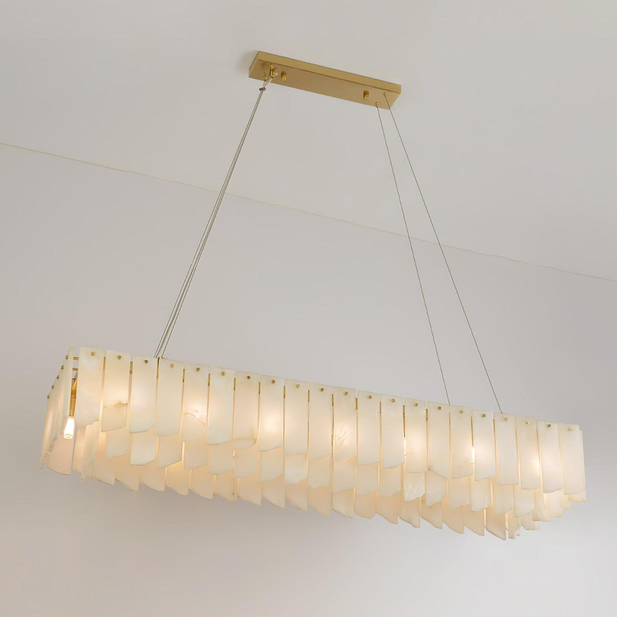Alabaster Cascade Tiered Chandelier L 41.7″ x W 10.2″ x H 59″ / L 106cm x W 26cm x H 150cm / Brass & White Chandelier