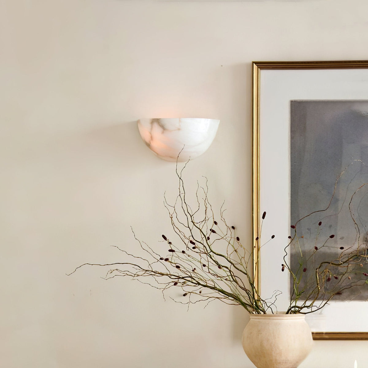 Alabaster Half-Moon Wall Sconce