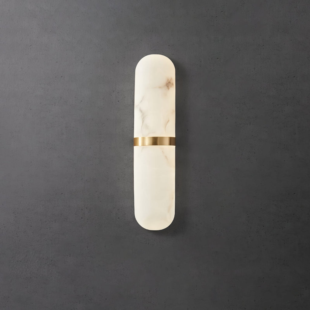 Alabaster Pill Wall Light ? 3.5″ x H 15.7″ / Brass & Warm Light / Single Wall lamp
